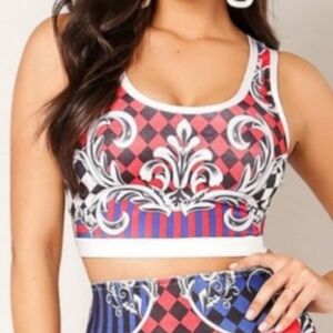 WoW Couture Bandage Bodycon Style Floral & Checkered Geometric Crop Top